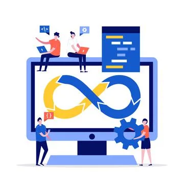 Programmers at work concept with characters. Modern vector illustration in fl イラスト素材