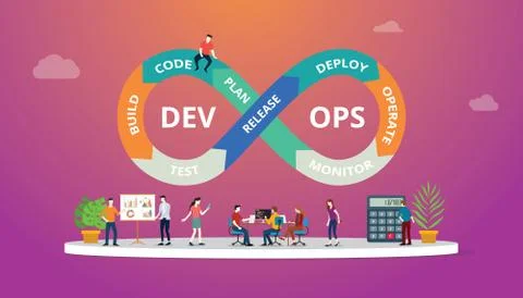 Programmers at work concept using devops software development practices - vec Stock Illustration