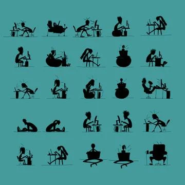 Programmers at work, office life, sketch for your design Stock-Illustration