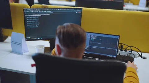 Programmers work in the office, programmers' office, it specialists Video stock 239484533