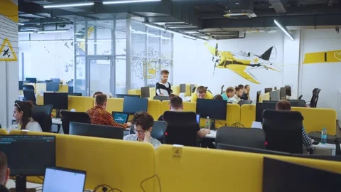 Programmers work in the office, programmers' office, it specialists Video stock 239484534