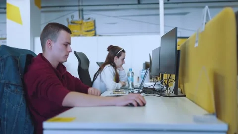 Programmers work in the office, programmers' office, it specialists Video stock 239484633