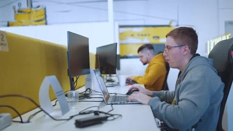 Programmers work in the office, programmers' office, it specialists Video stock 239484780