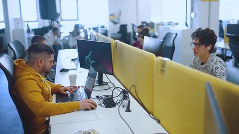 Programmers work in the office, programmers' office, it specialists Video stock 239484974