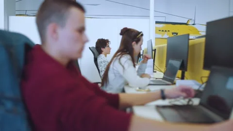 Programmers work in the office, programmers' office, it specialists Video stock 239485316