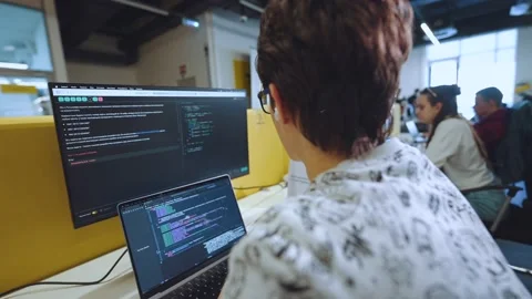 Programmers work in the office, programmers' office, it specialists Video stock 239485337