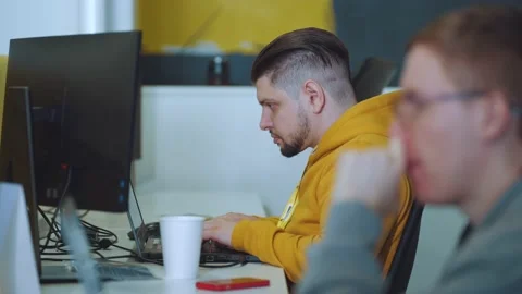 Programmers work in the office, programmers' office, it specialists Video stock 239485625