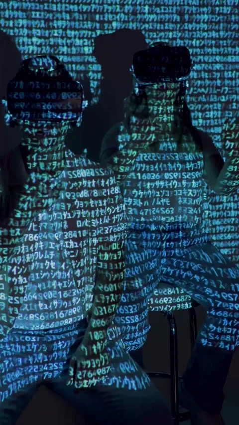 Programmers working with code in virtual reality Stock Footage 225416800