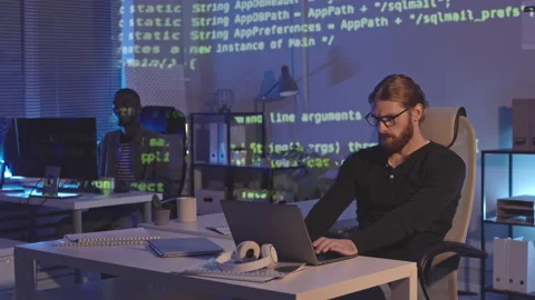 Programmers Working in Dark Office Stock Footage 165724525