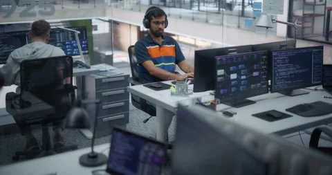 Programmers Working in Glass Office Stock Footage 296184432