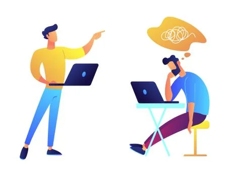 Programmers working together and solving problem vector illustration. Stock Illustration