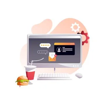 Programmer's workplace, monitor with program code. Isolated vector art. Stock Illustration