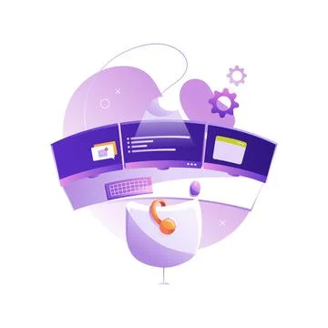 A programmer's workplace, a monitor with program code and messengers. Isolate Illustrazione stock