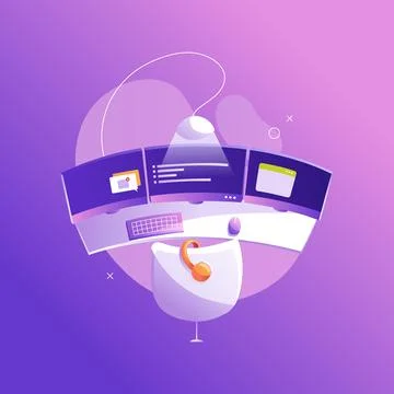 A programmer's workplace, a monitor with program code and messengers. Isolate Illustration