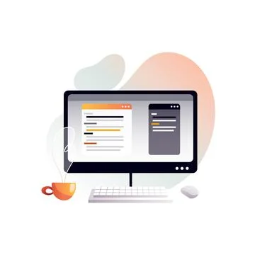 Programmer's workplace, monitor with program code. Isolated vector illustrati Stock Illustration