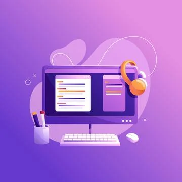 A programmer's workplace, a monitor with program code and messengers. Isolate Illustration