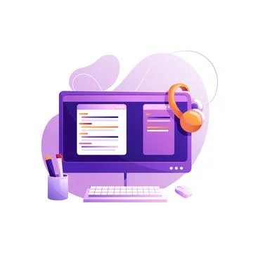 A programmer's workplace, a monitor with program code and messengers. Isolate Stockillustratie