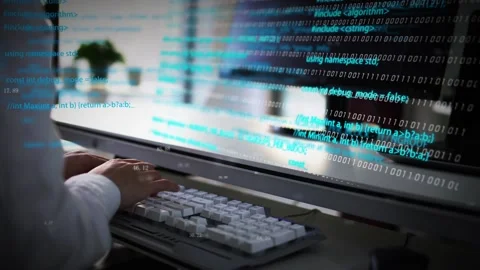 Programmers write artificial intelligence program code Stock Footage 166680567