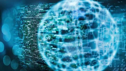 Programmiercode und Globus Programmiercode mit Globus und abstraktem techn... Stock Photos