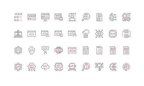 Programming and coding, API system, technical maintenance service for code line Stock Illustration