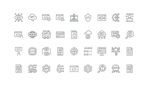 Programming and coding, API system, technical maintenance service for code line Stock Illustration