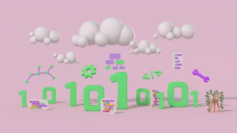 Programming and coding concept with binary symbols 3D Render animation Stock Footage 213153290