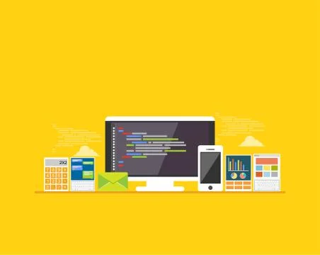 Programming and Coding concept. Modern flat design for Web Banner , Website E Stockillustratie