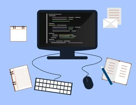 Programming and coding concept, website development, Web Design. Flat Illustr Stock Illustration