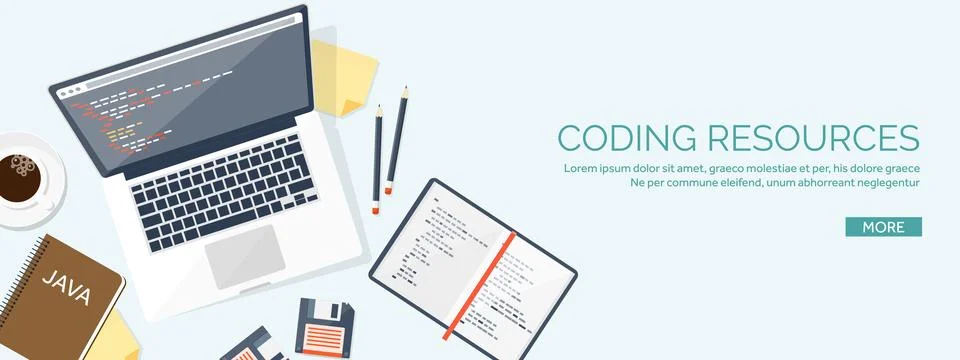 Programming and coding flat computing background. Code, hardware,software. Web Stock Illustration