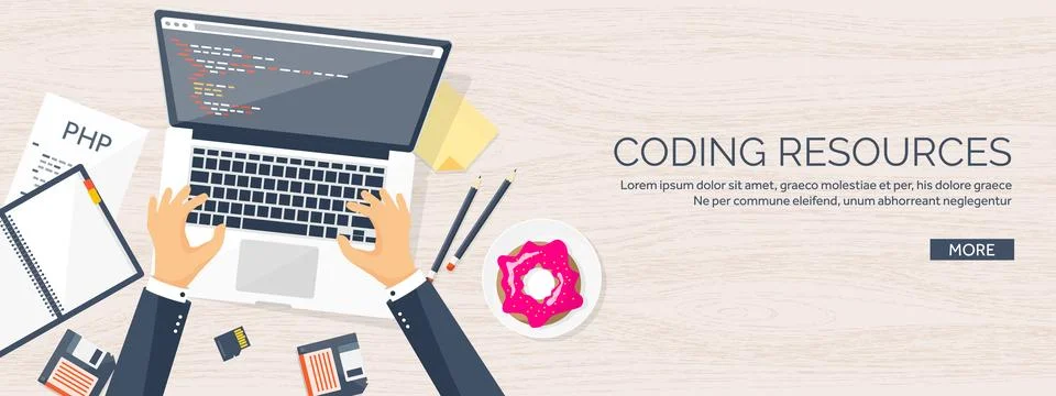 Programming and coding flat computing background. Code, hardware,software. Web Stock Illustration