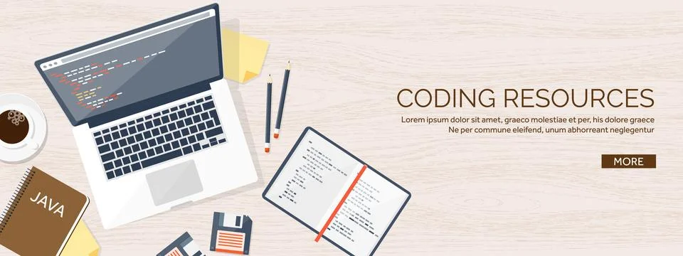 Programming and coding flat computing background. Code, hardware,software. Web Stock Illustration