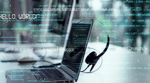 Programming and coding of future software envisional graphic Foto stock