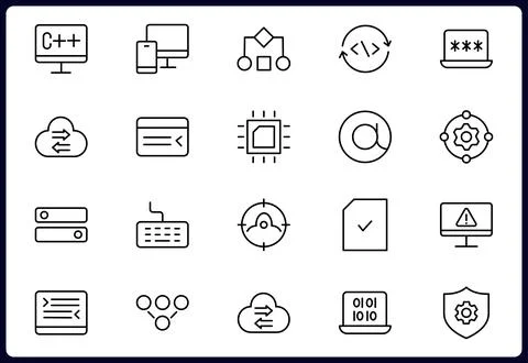 Programming and coding icon set. Contains such Icons as code, api, programm.. Stock-Illustration