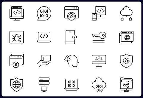 Programming and coding icon set. Contains such Icons as code, api, programm.. Stock-Illustration