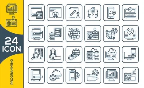 Programming and coding vector icon set in thin line style. Developer icon set 스톡 일러스트
