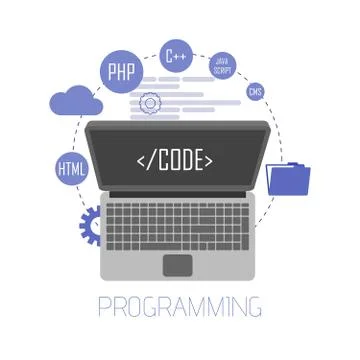 Programming and coding, website development, web design. Flat vector Illustrazione stock