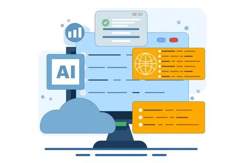 Programming and communication concept. Software and mobile app development. Stock Illustration