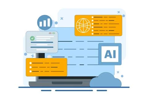 Programming and communication concept. Software and mobile app development. Stock Illustration