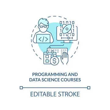 Programming and data science courses turquoise concept icon Illustrazione stock