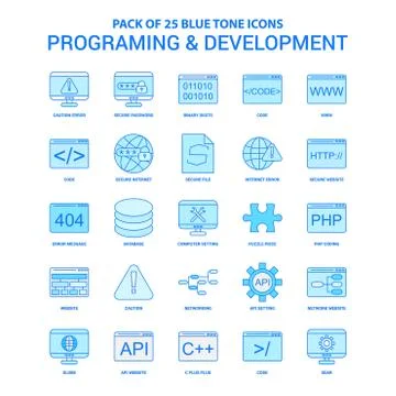Programming and Developement Blue Tone Icon Pack - 25 Icon Sets Illustrazione stock