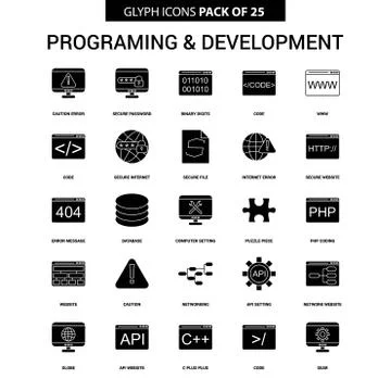 Programming and Developement Glyph Vector Icon set Illustrazione stock