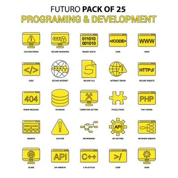 Programming and Developement Icon Set. Yellow Futuro Latest Design icon Pack Stock Illustration