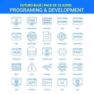 Programming and Developement Icons - Futuro Blue 25 Icon pack Stock Illustration