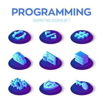 Programming and development icons set. 3D isometric software development icon イラスト素材