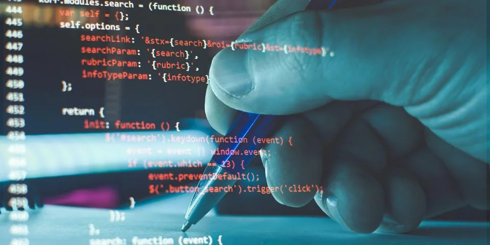 Programming and Digital Development: A conceptual combination of coding and.. Stockfoto's