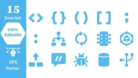 Programming and software development syntax vector icon set with programming Stock Illustration