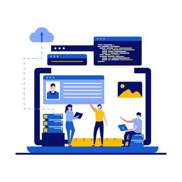 Programming and web design concept with character. Developer team coding co.. Stock Illustration