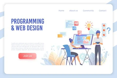 Programming and web design flat vector landing page template Stock Illustration