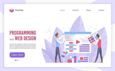 Programming and web design flat landing page vector template Stock Illustration