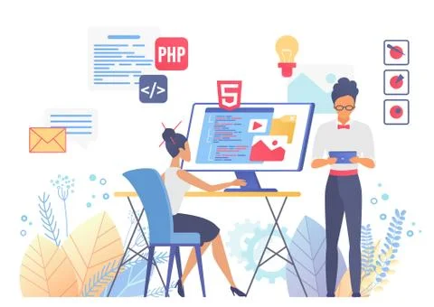 Programming and web design flat vector illustration Stock Illustration